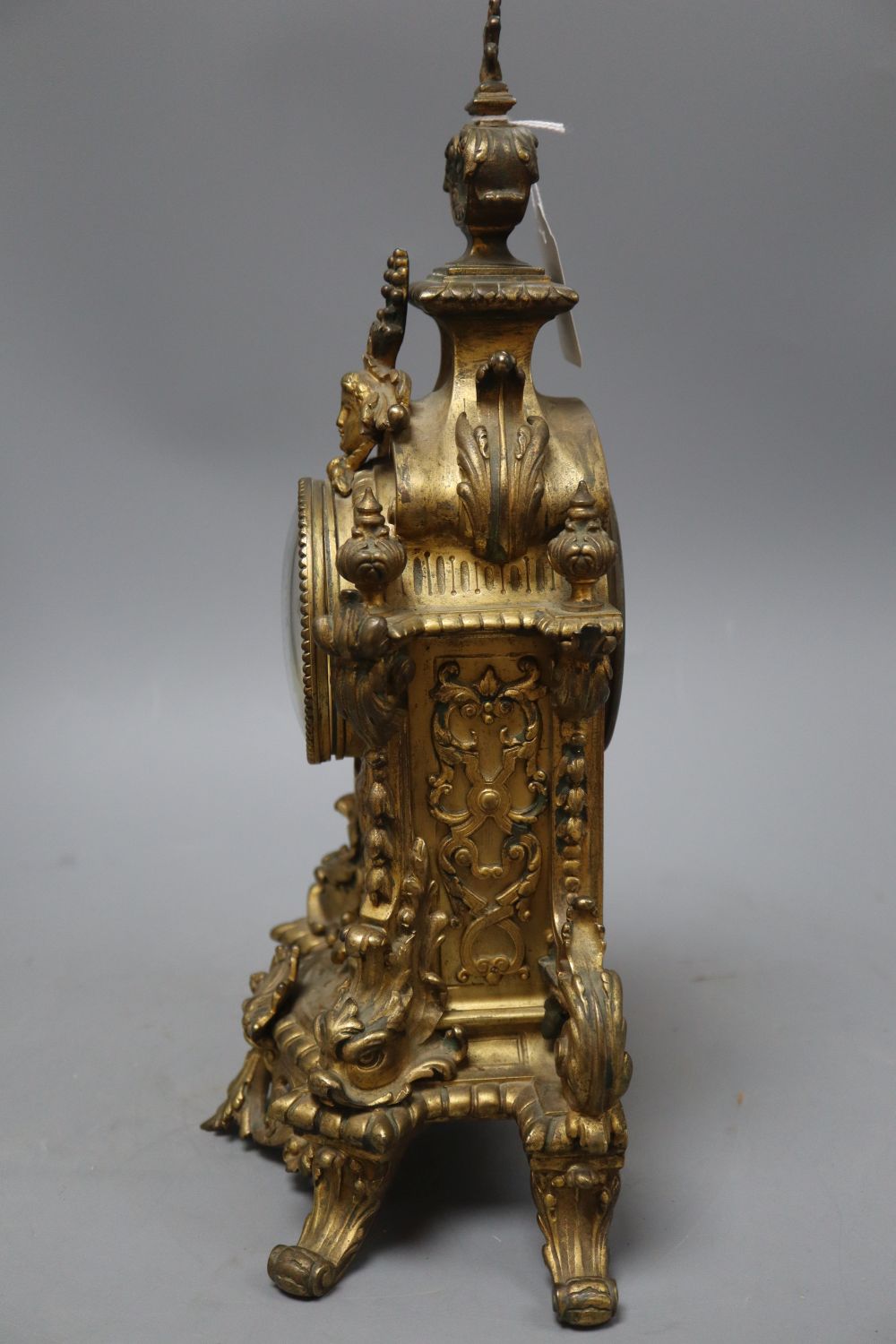 A French Louis XIV style ormolu mantel clock, height 42cm